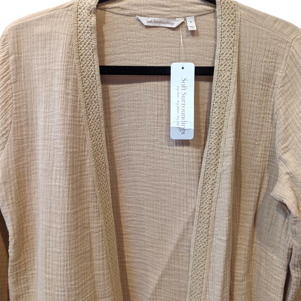 Soft Surroundings Renata Gauze Open Front Lightweight Topper in "Safari" (S) - Picture 2 of 8